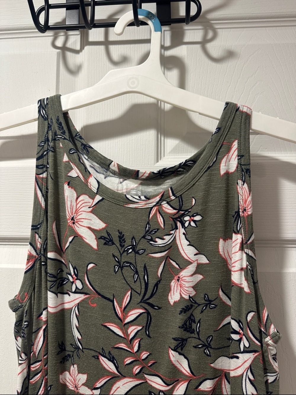Maurices Olive Floral Tank Top with Pink & Cream Blooms - Picture 2 of 5